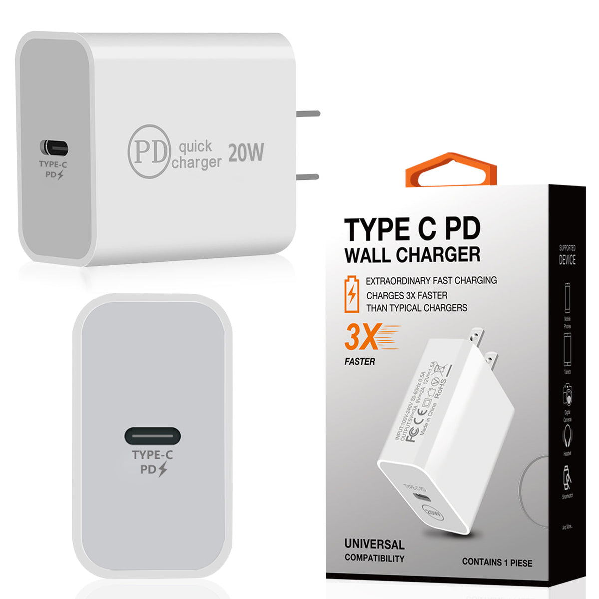 20W Power Delivery Travel Wall Charger Adapter with Type-C Port In White - Heavy Duty & Reliable | CELL DEMAND Official